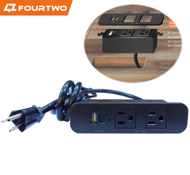 ST-066-2 (1A1C) cETLus FURNITURE POWER UNIT- 2-OUTLET WITH USB TYPE-A + TYPE-C